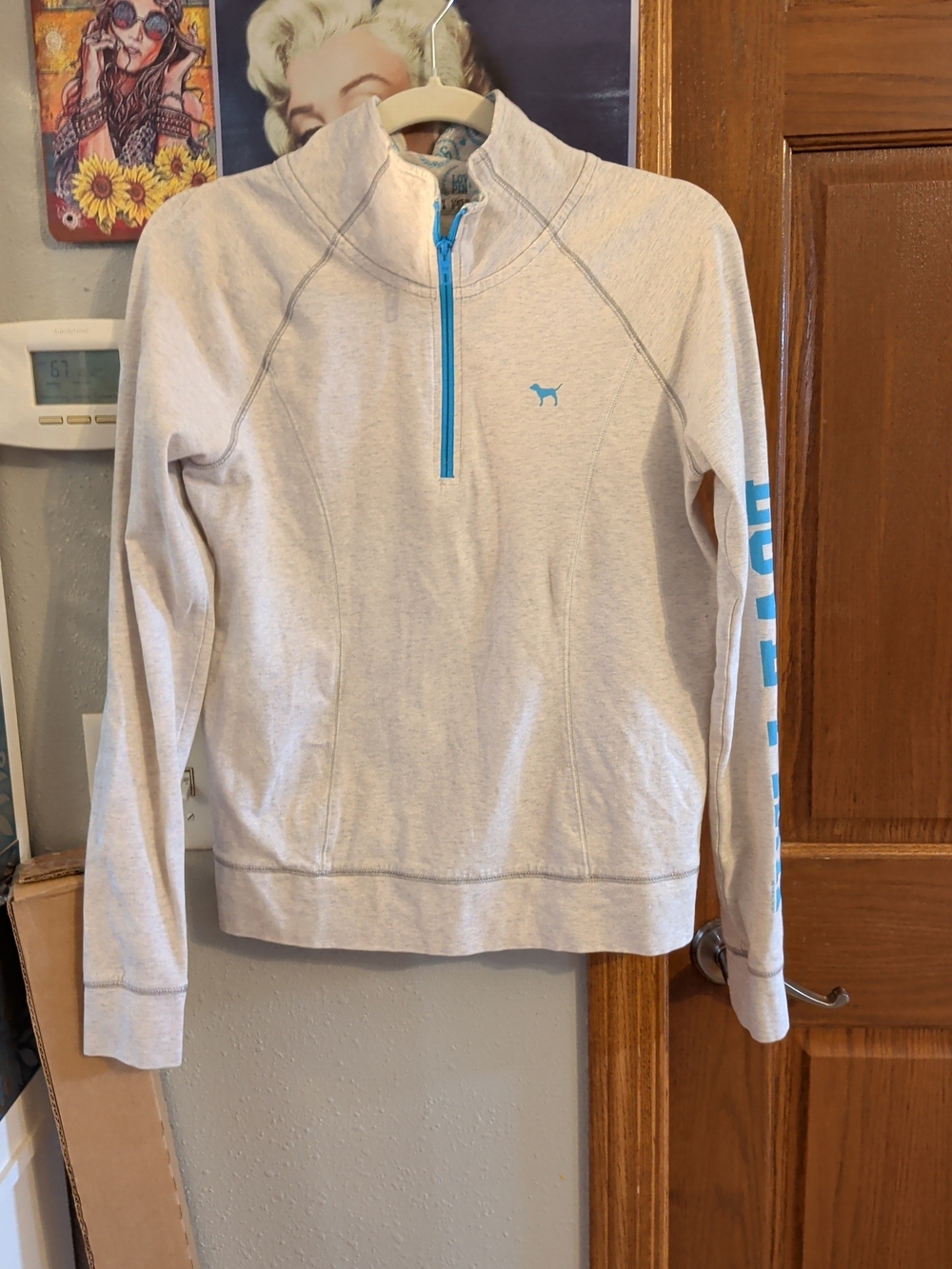 PINK Victoria's Secret Cream Half-Zip Sweatshirt with Blue Accents